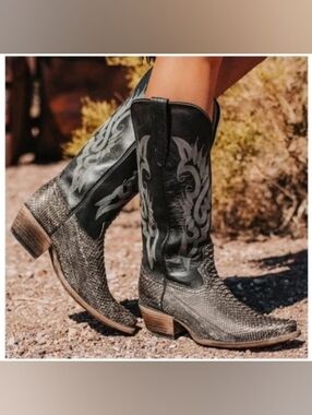 Freebird Woodland Black Grey Snakeskin Boots
